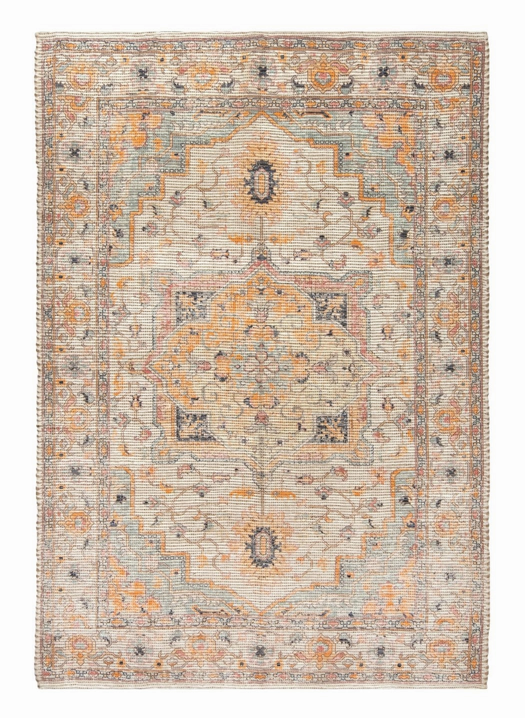 Zola Blue Orange and Yellow Floral Distressed Rug *NO RETURNS UNLESS FAULTYmodern color block patchwork rug