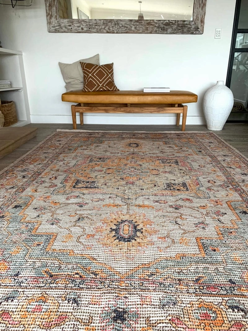 Zola Blue Orange and Yellow Floral Distressed Rug *NO RETURNS UNLESS FAULTY