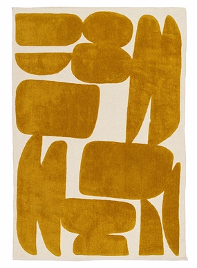 Zulema Mustard Abstract Washable Wool Rugmodern color block patchwork rug